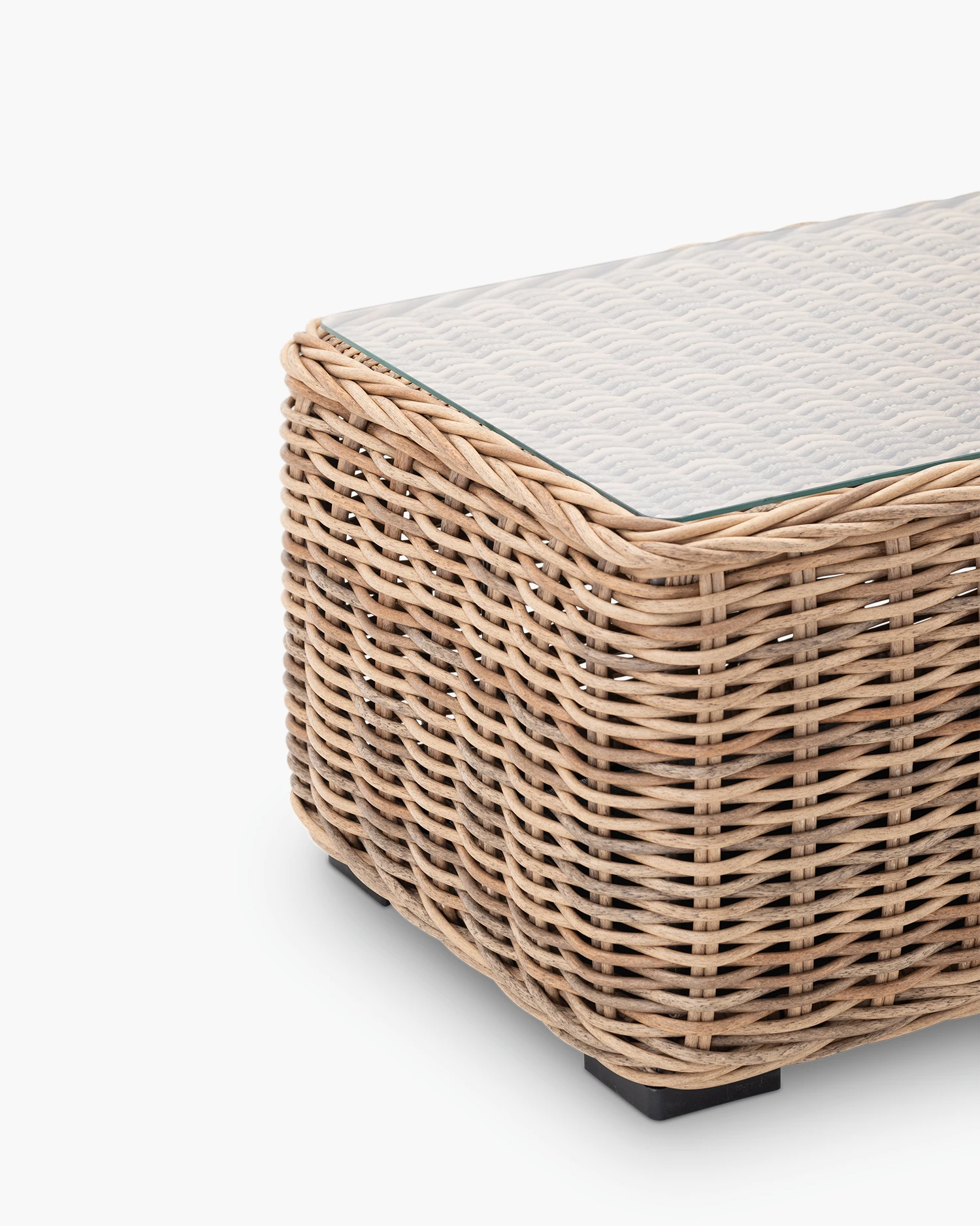 Beige synthetic rattan garden low table