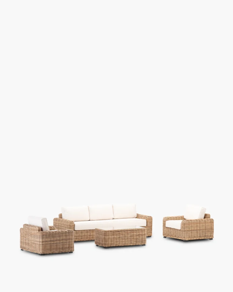 Synthetic rattan garden set 5 seats beige