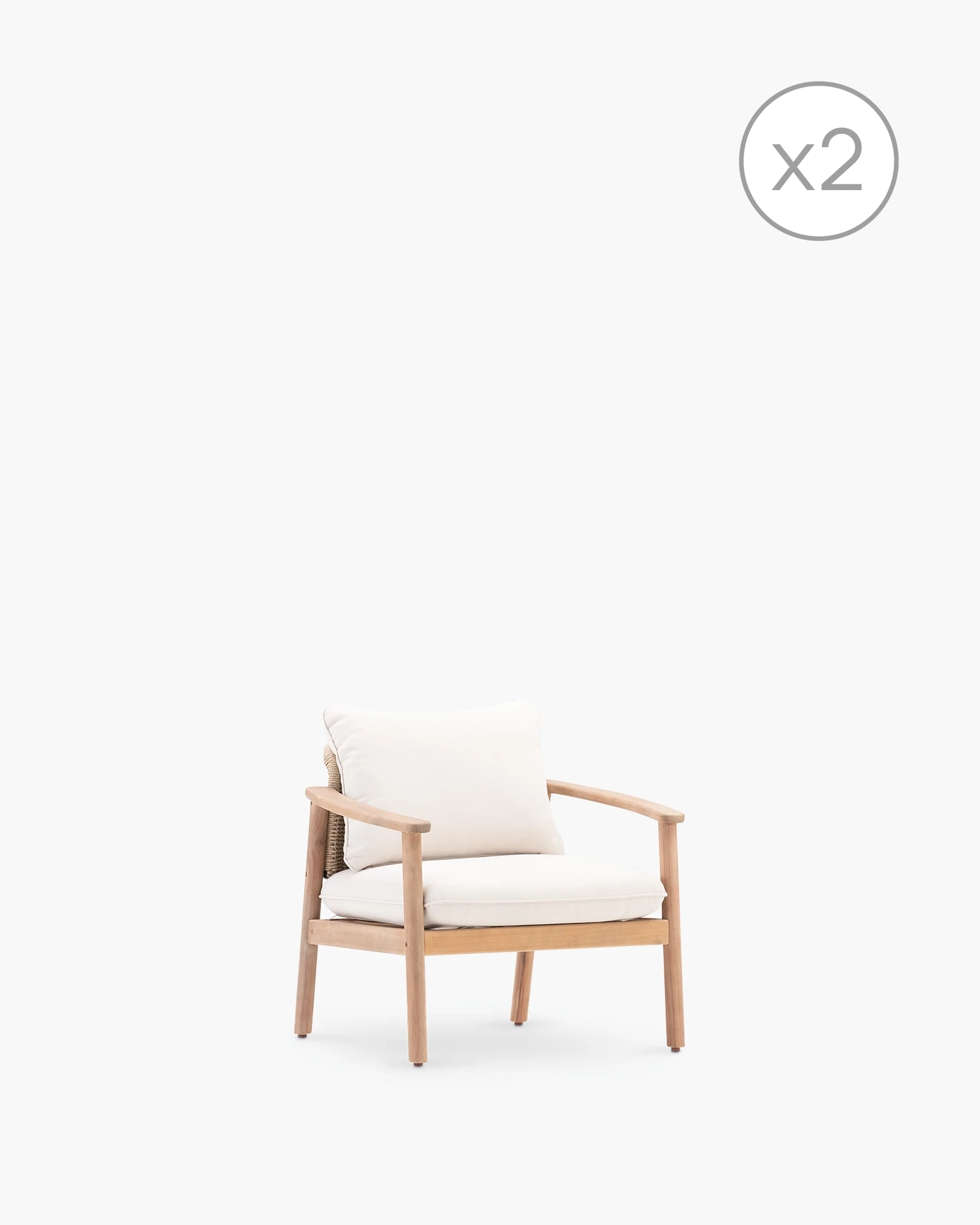 Beige wooden and rope armchair