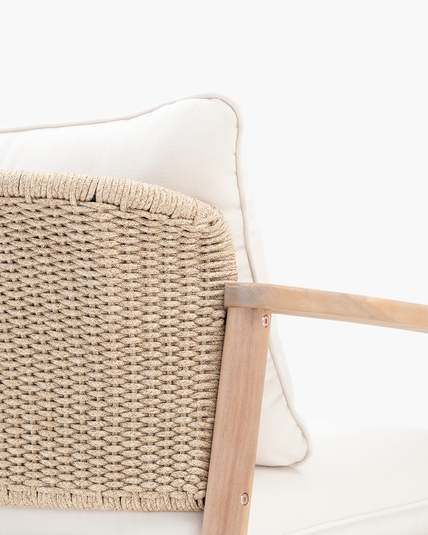 Beige wooden and rope armchair