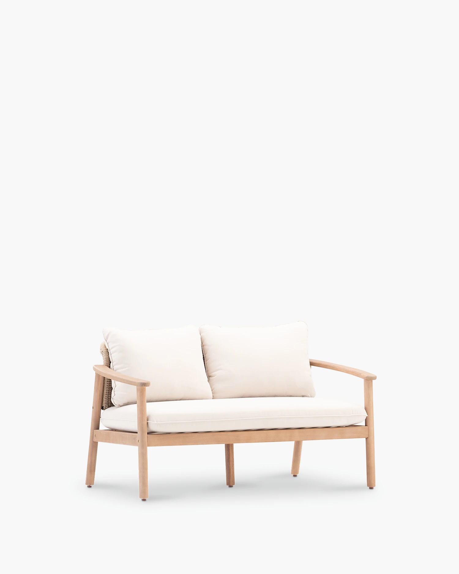 2-seater garden sofa in beige wood and rope