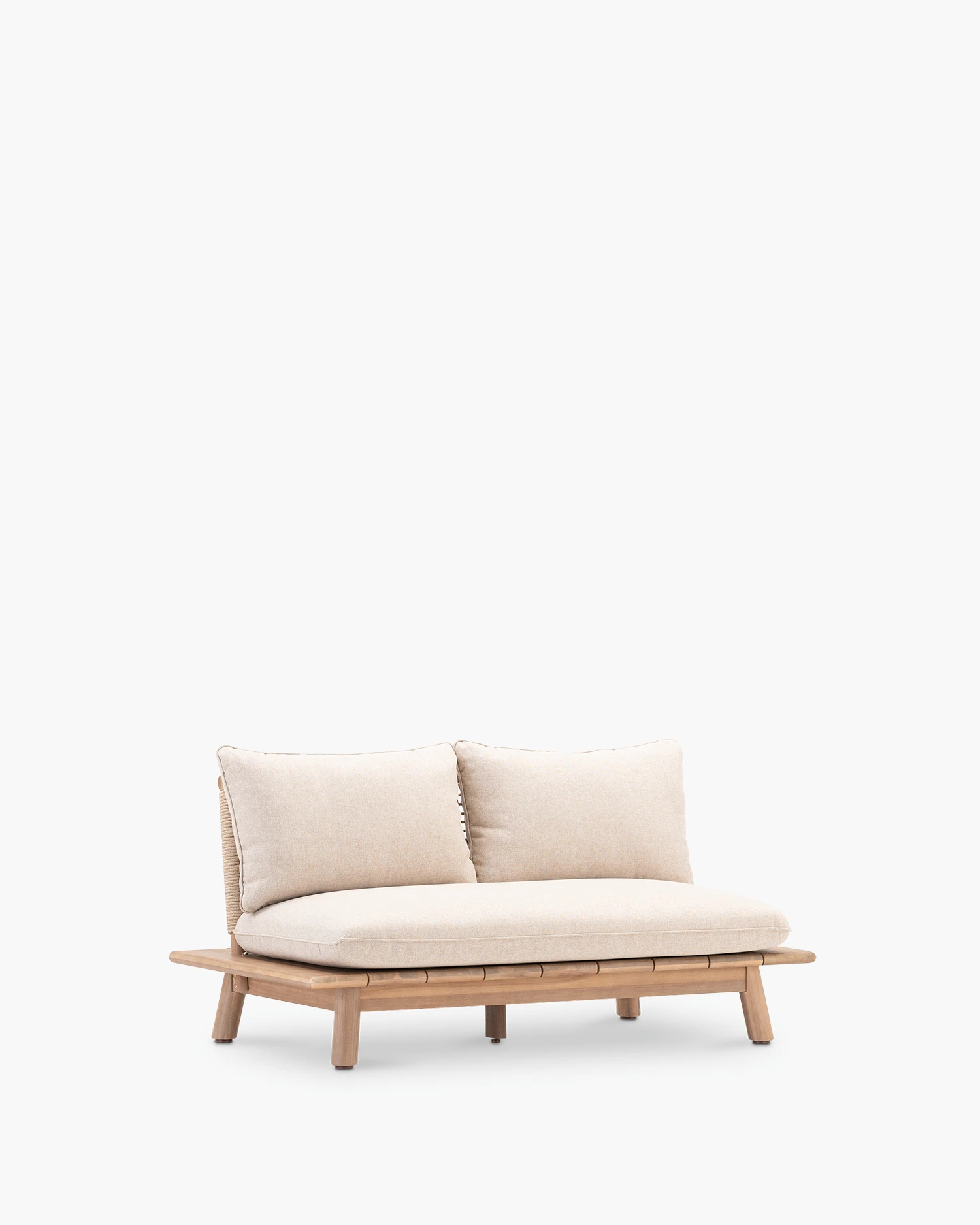 Garden sofa under wood and beige rope 2 seats