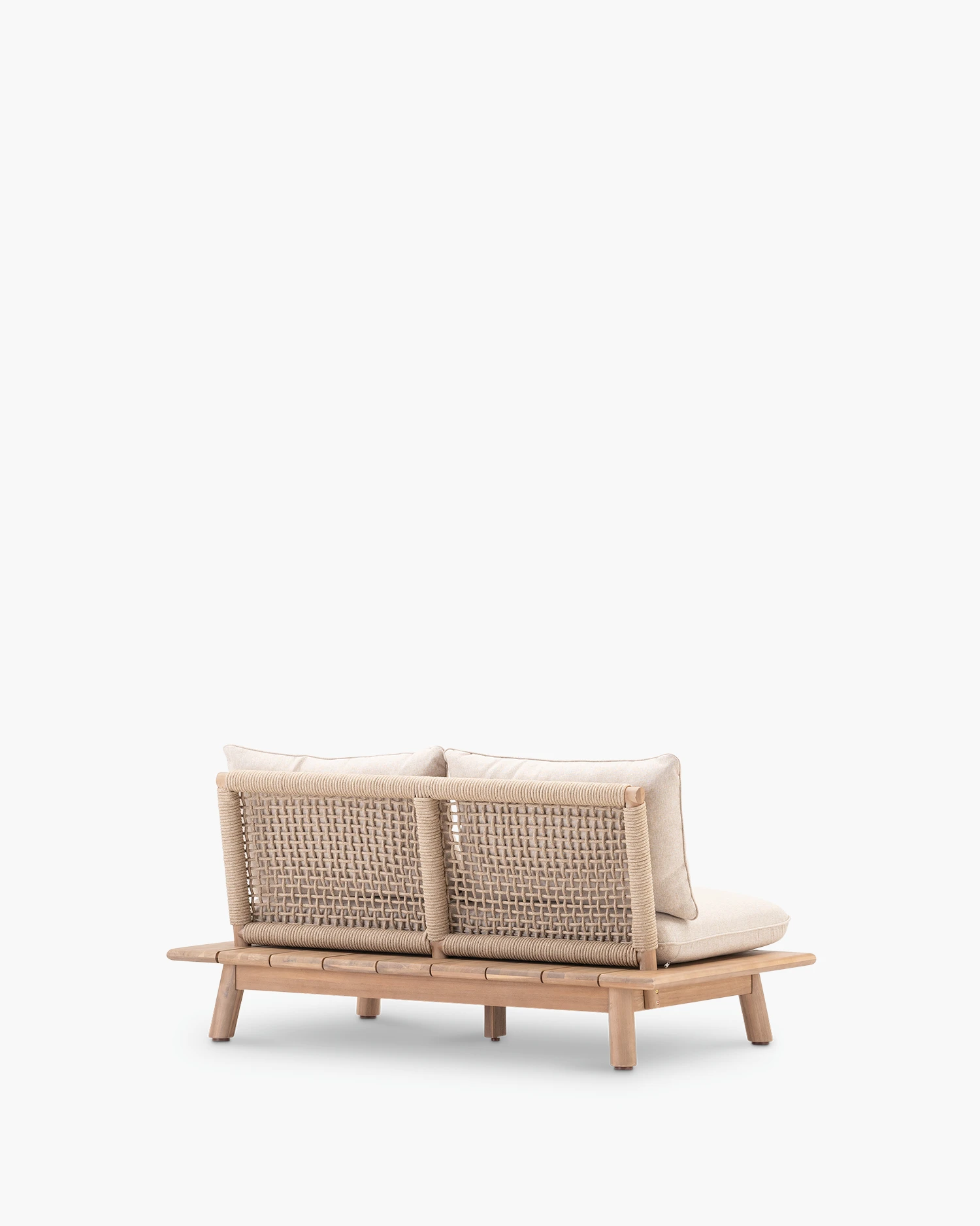 Garden sofa under wood and beige rope 2 seats