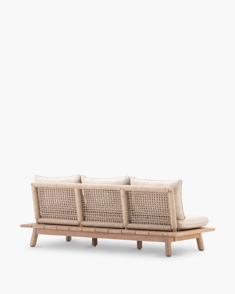 Garden sofa under wood and beige rope 3 seats