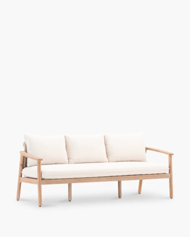 Beige 3-seater wooden and rope garden sofa