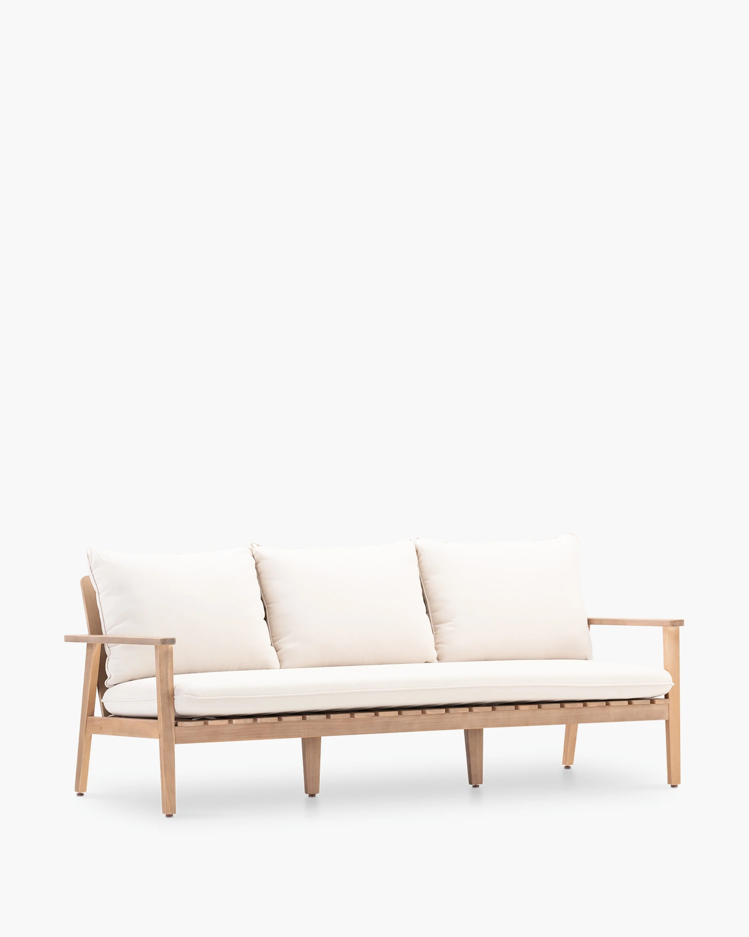 3-seater garden sofa in wood and raw color cushions