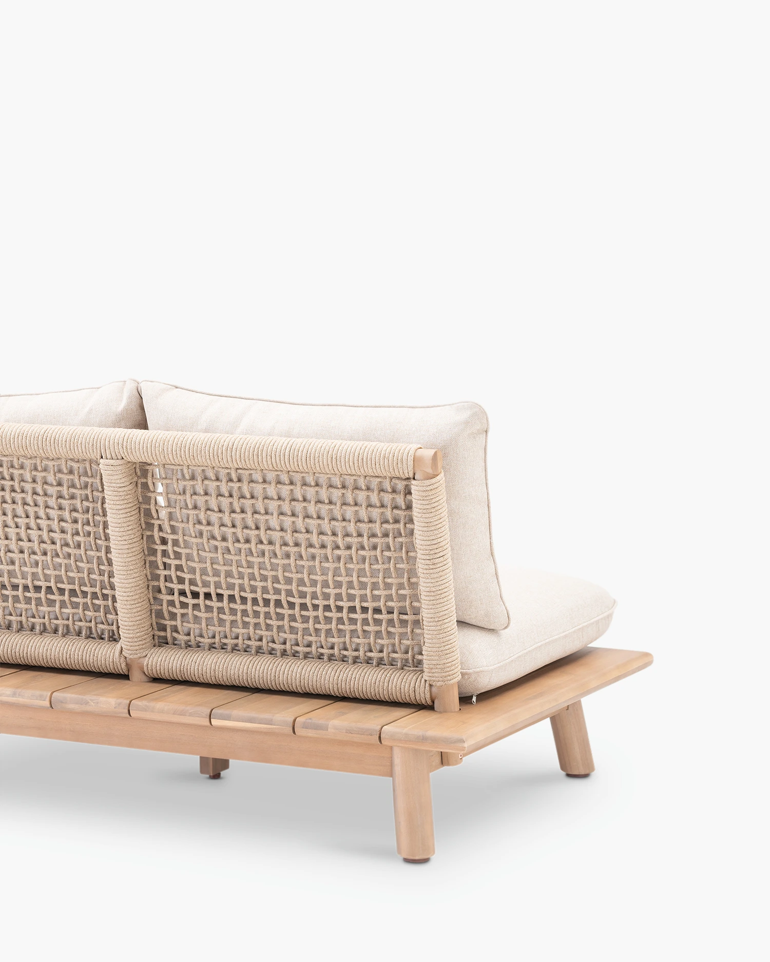 Garden sofa under wood and beige rope 2 seats