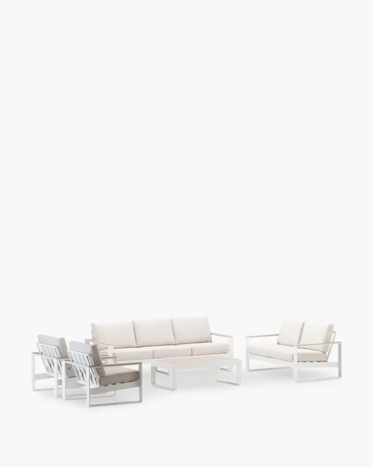 White garden set and wood imitation 7 seats