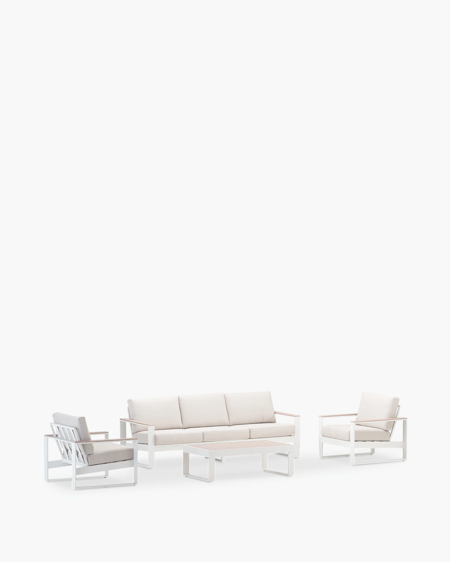 Ensemble de jardin en aluminium blanc et coussin beige