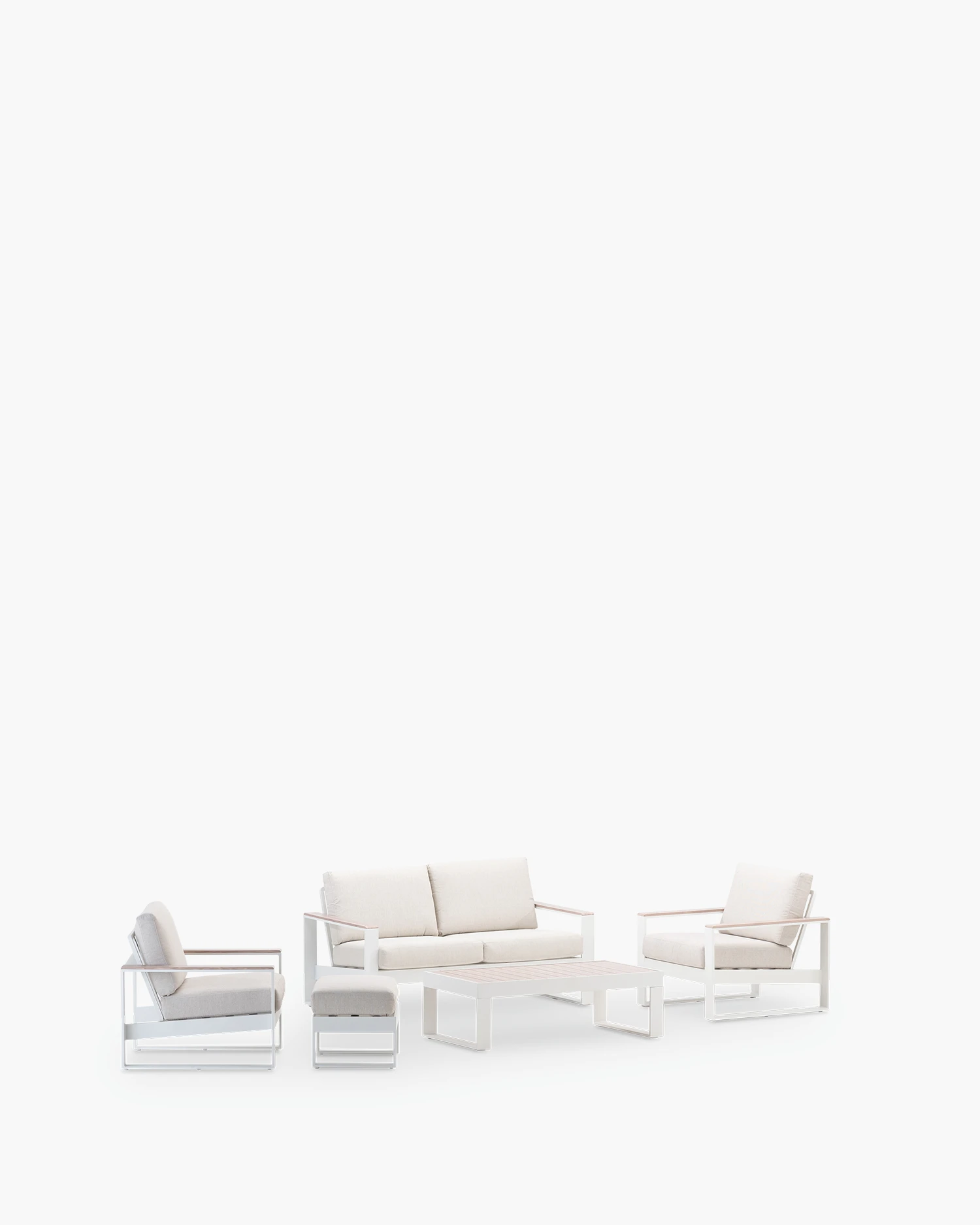 White aluminum garden set and beige cushion