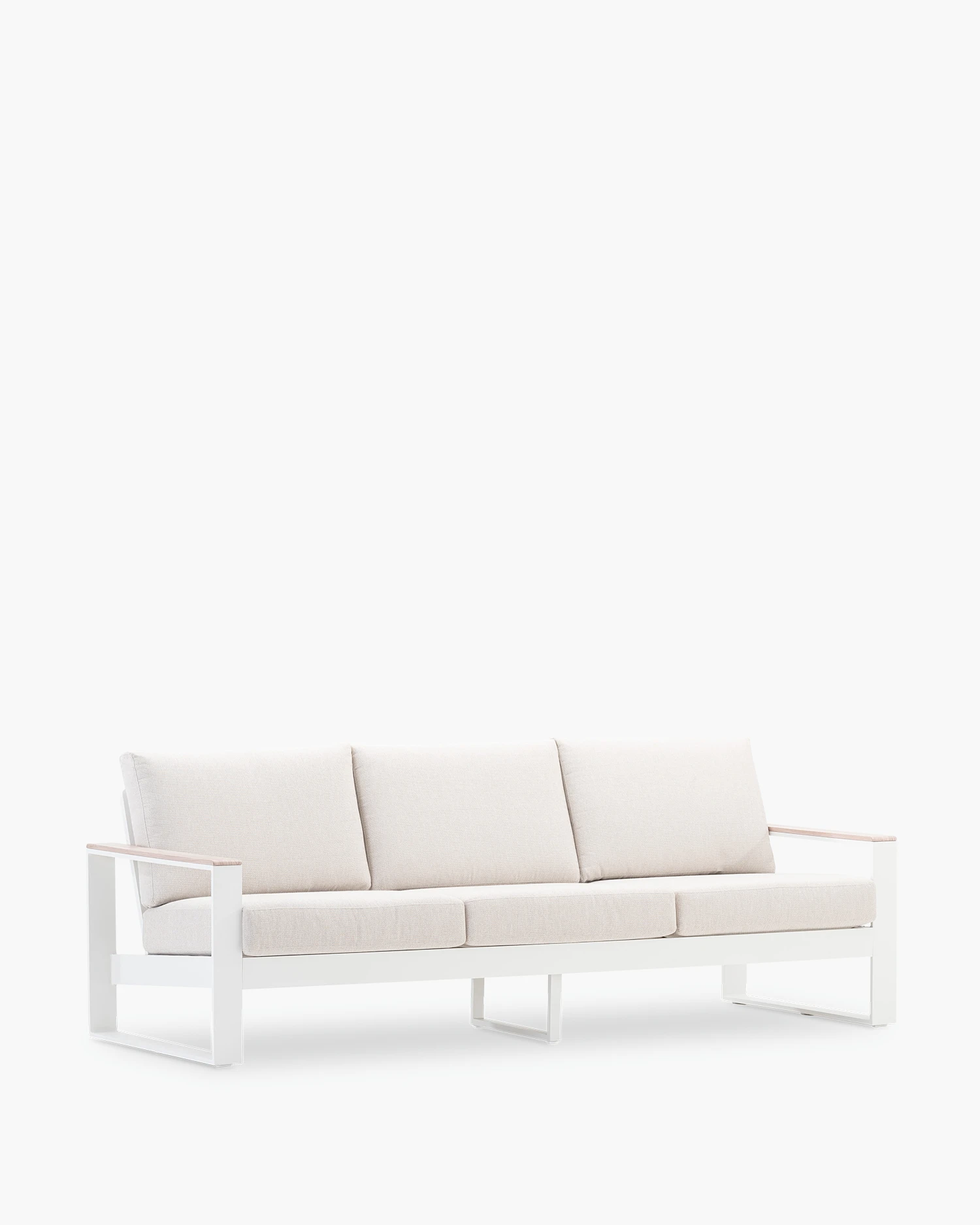 White aluminum outdoor sofa with beige cushion 3 seats