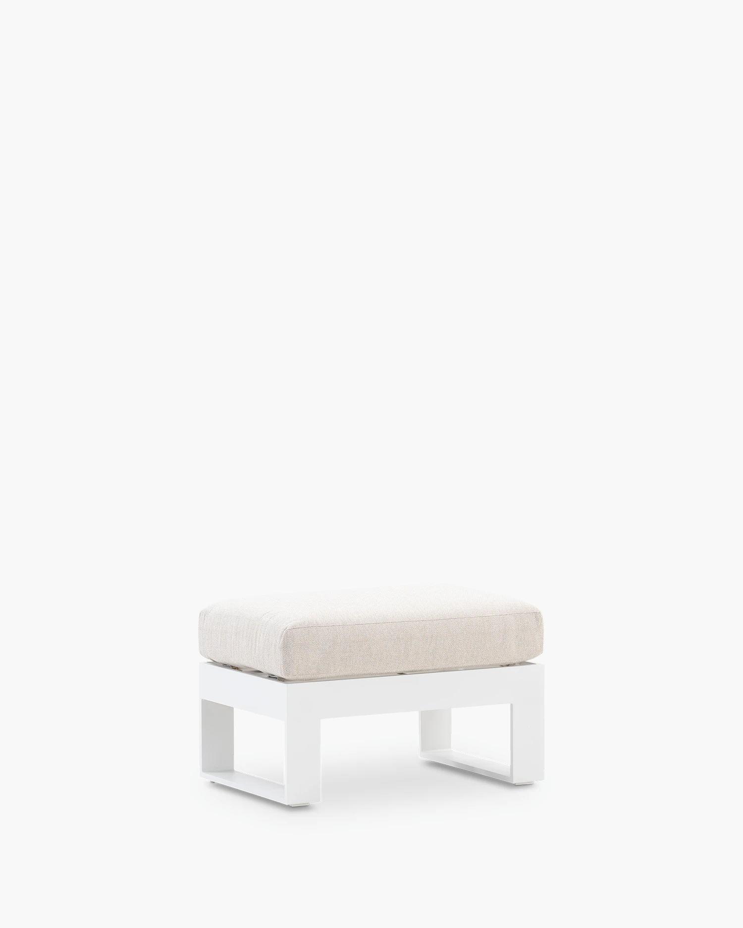 Repose-pieds d’extérieur en aluminium blanc et coussin beige