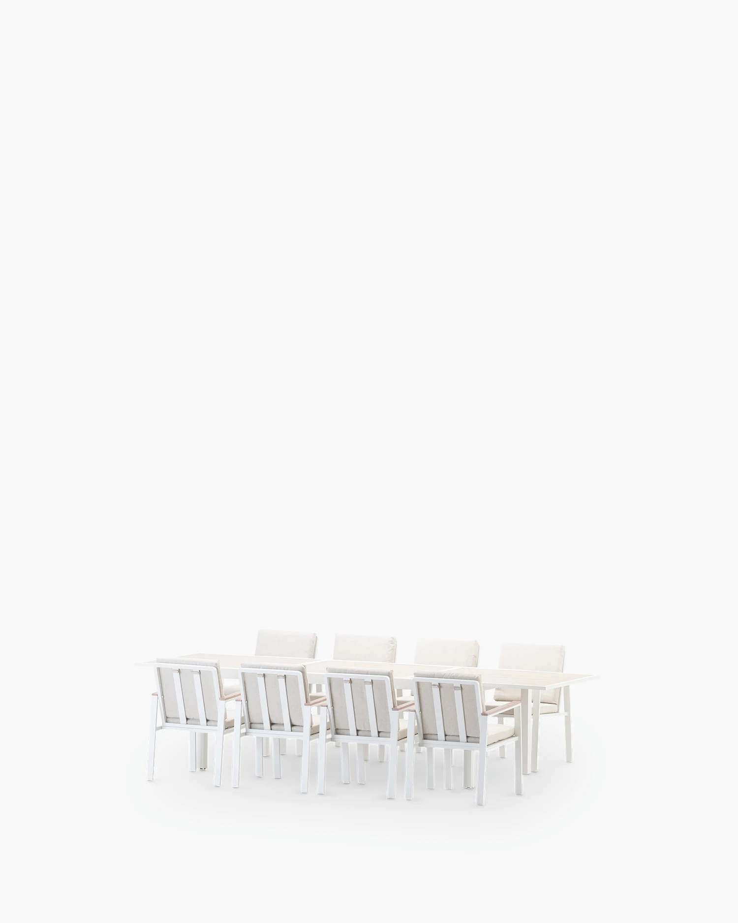 White garden dining set and wood imitation 8 seats