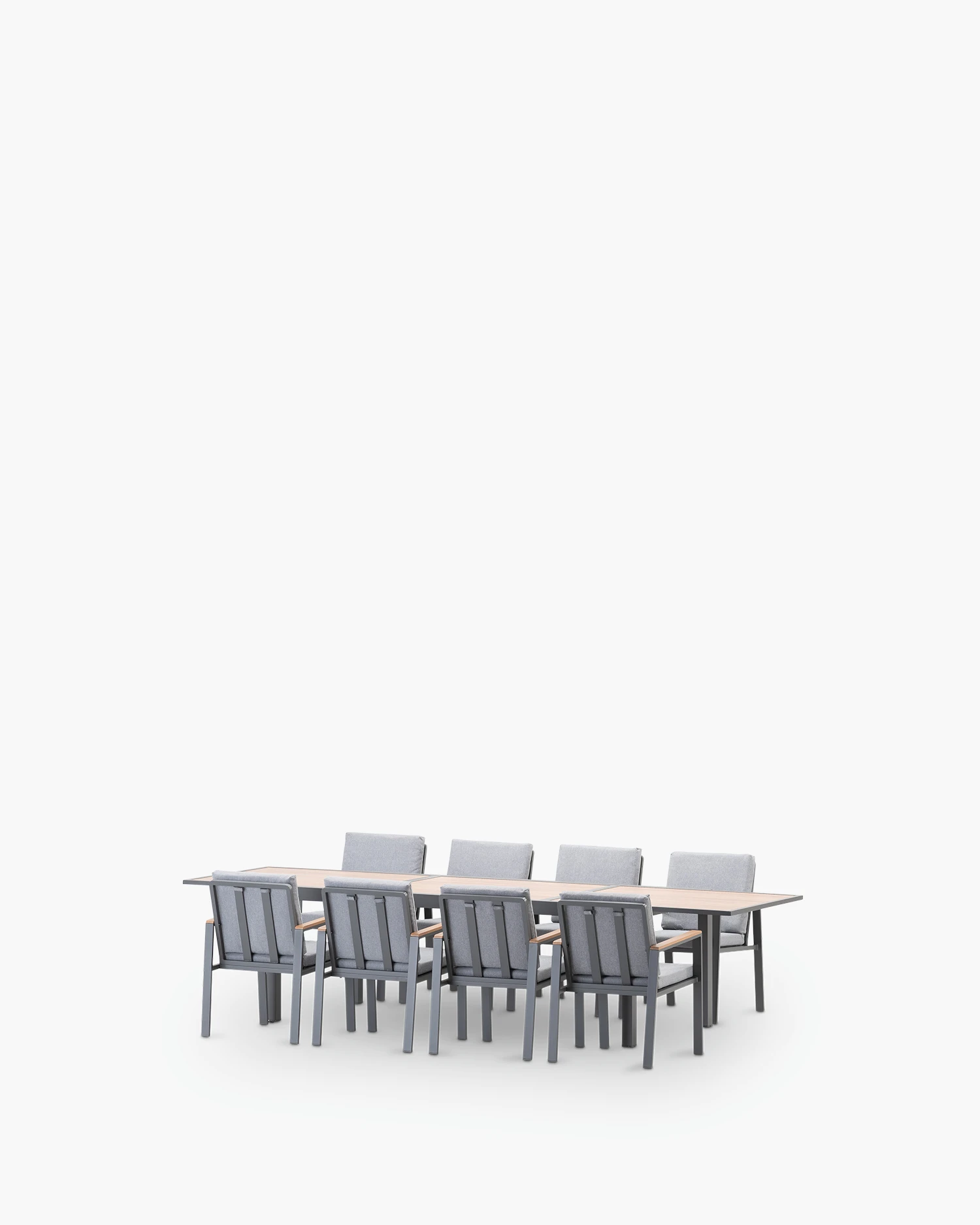 Anthracite garden dining set and wood imitation 8 seats