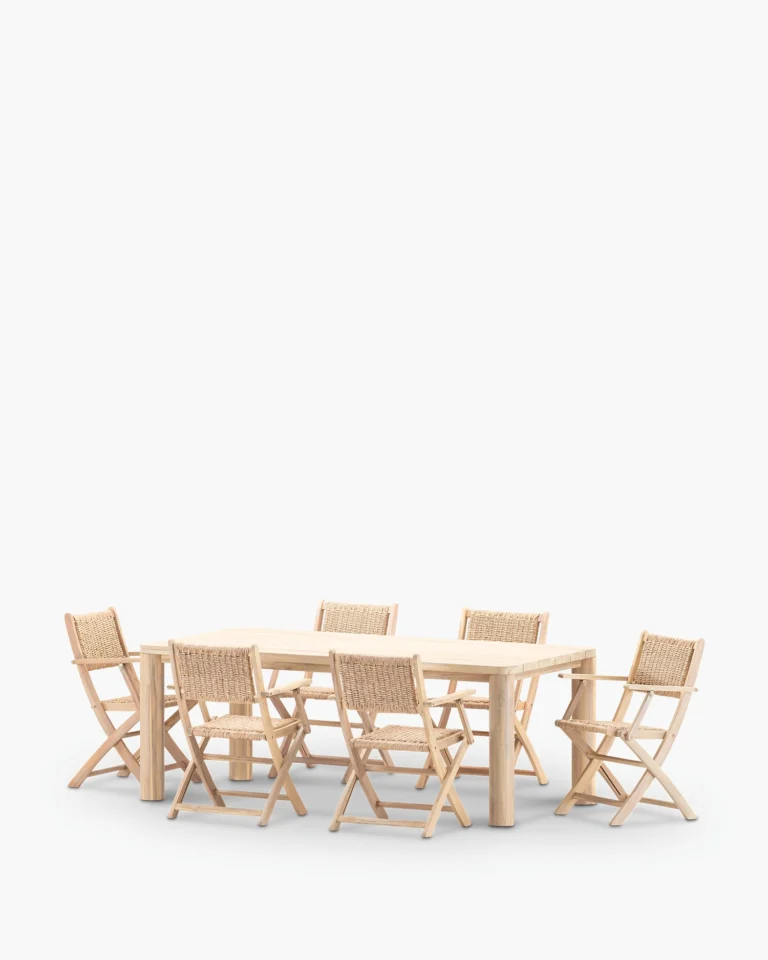 6-seater garden dining set wood and synthetic rattan