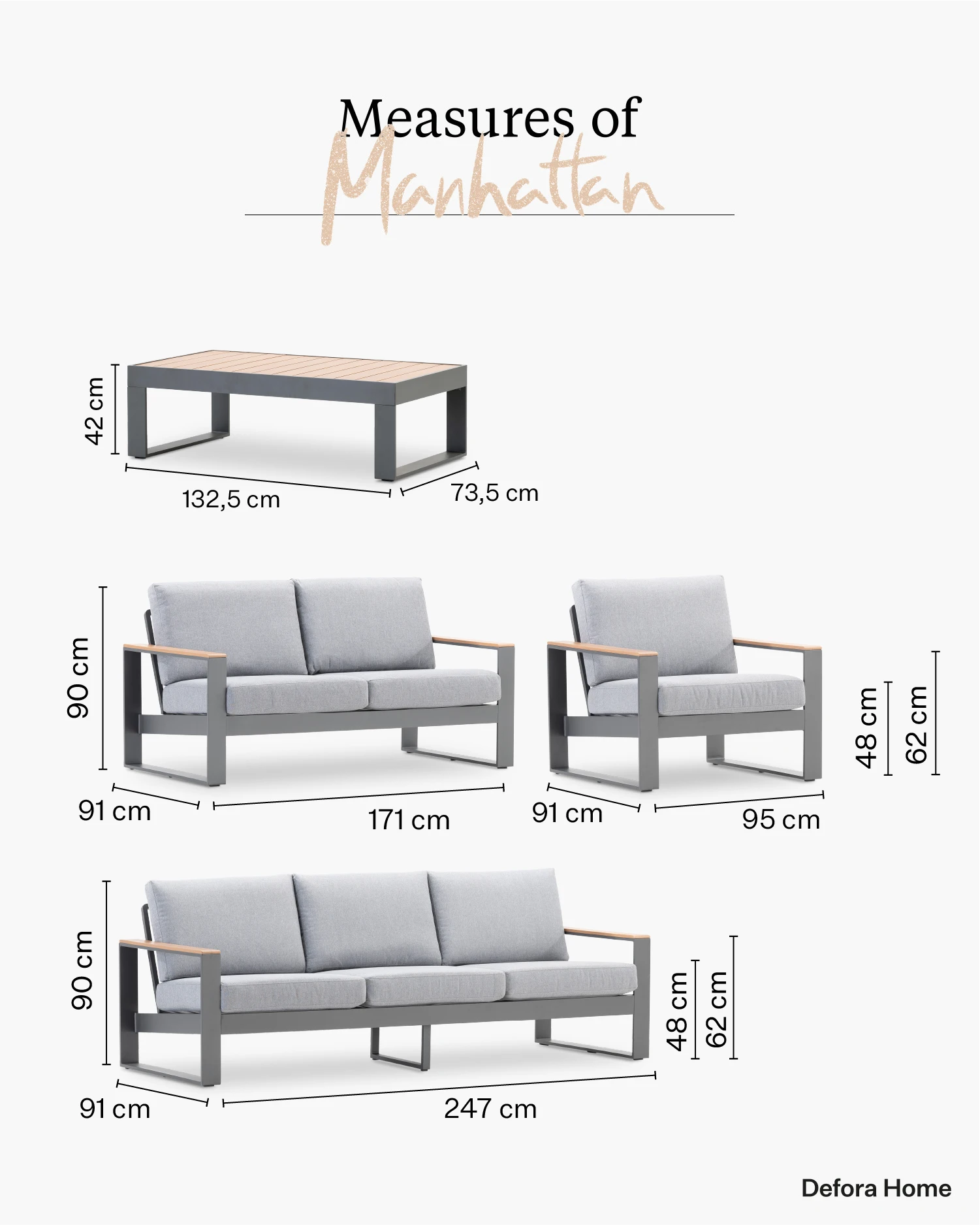 Ensemble de jardin Manhattan.
Mesure 