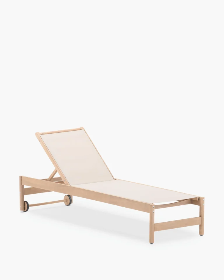 Conjunto 2 tumbonas con ruedas madera con cojines y mesa