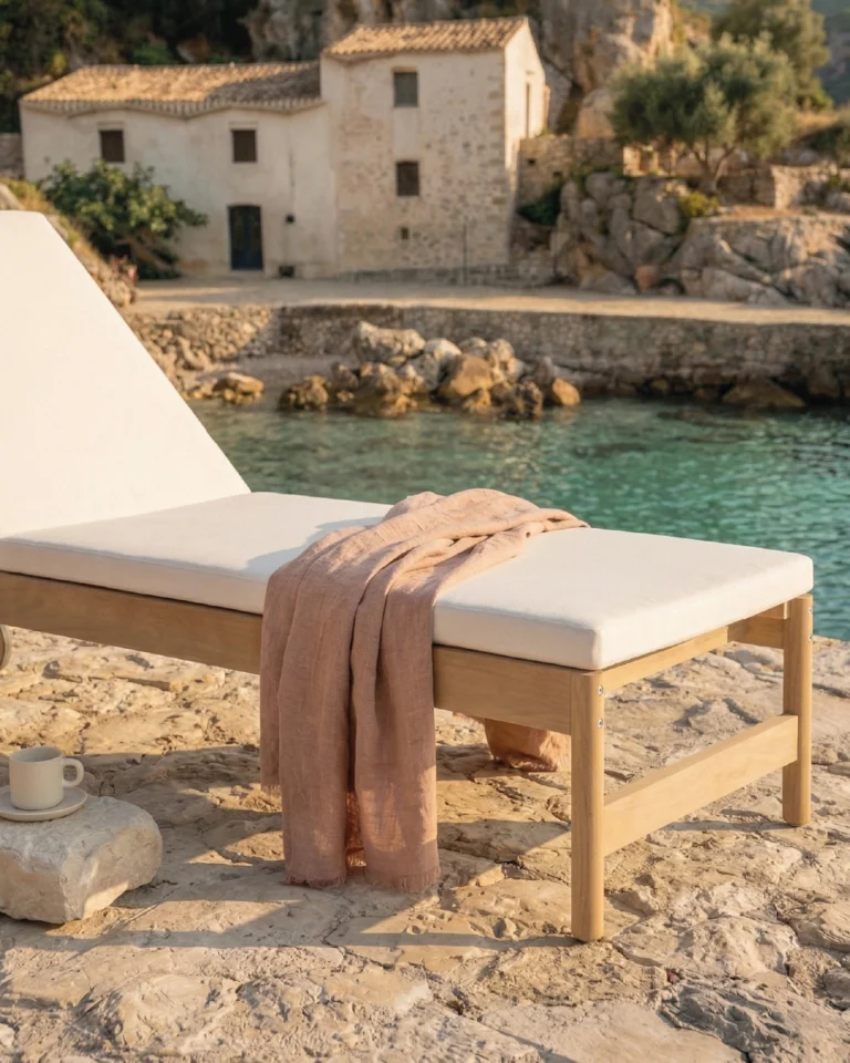 Pack 2 tumbonas con ruedas madera textileno y cojines crudo