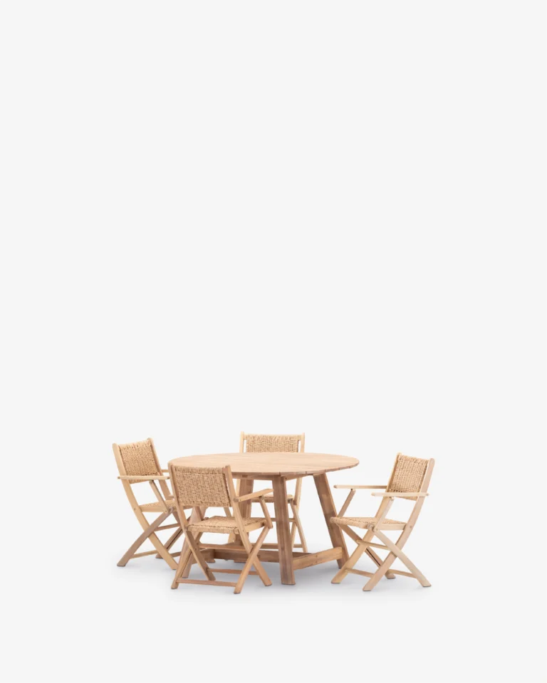 Conjunto comedor de jardín madera redondo 4 plazas