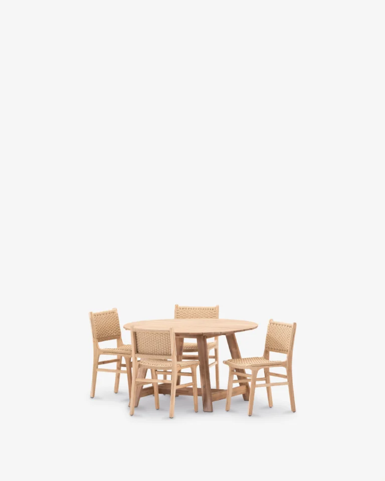 Conjunto comedor de jardín madera redondo 4 plazas
