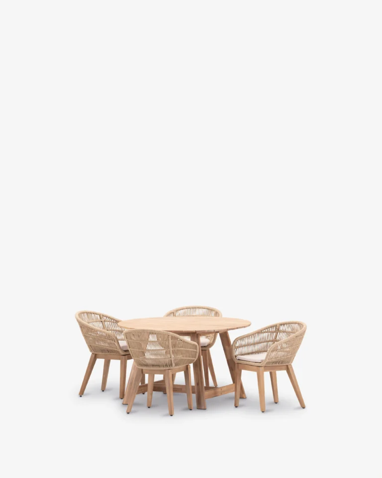 Conjunto comedor de jardín madera redondo 4 plazas