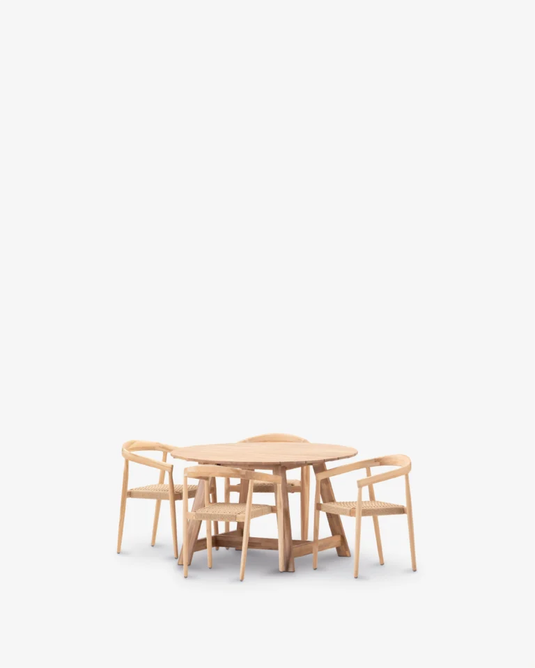 Conjunto comedor de jardín madera redondo 4 plazas