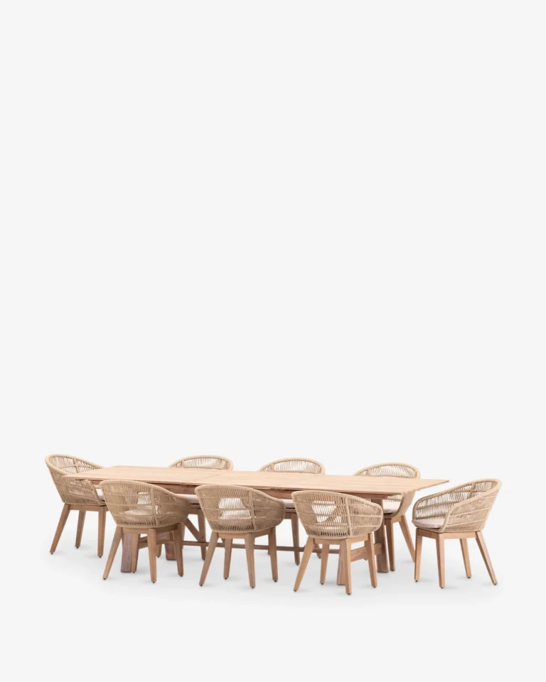 Conjunto comedor de jardín madera extensible 8 plazas