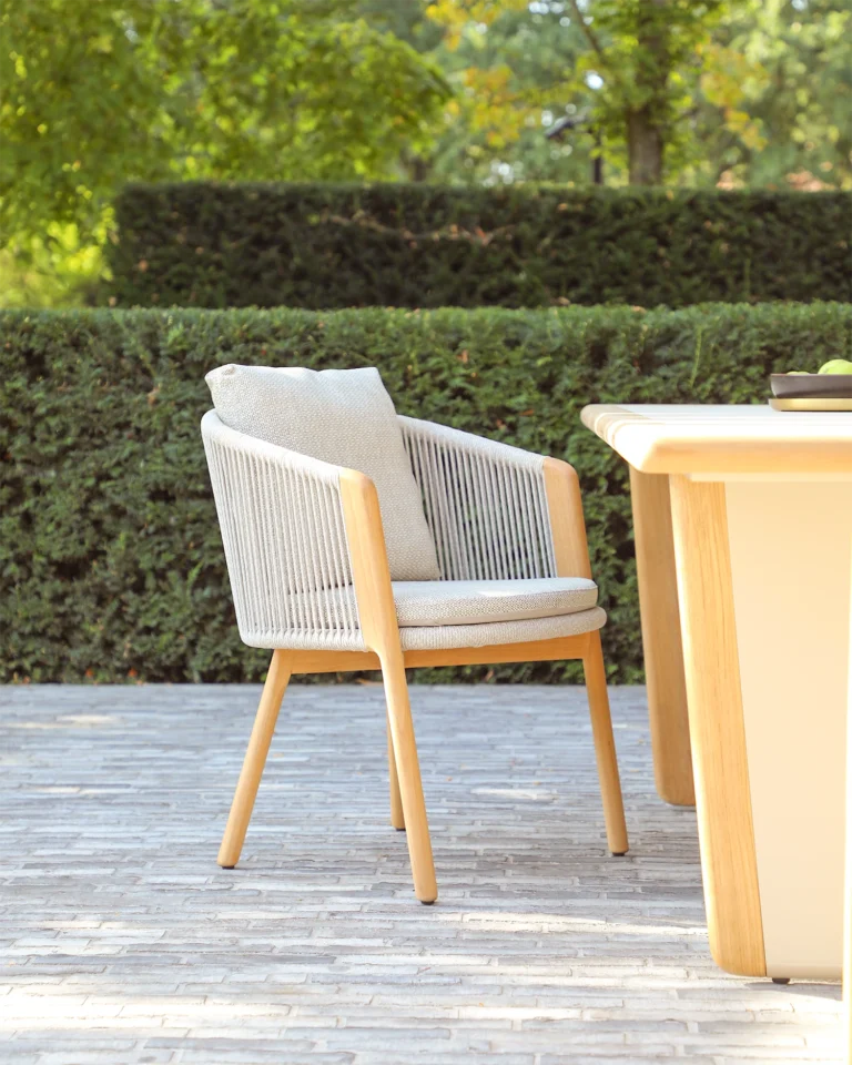 Teak wood and gray rope garden chair