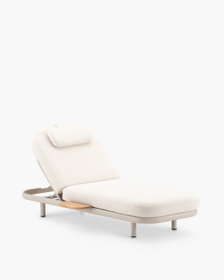 Tumbona de jardín de aluminio con cojín y mesita beige