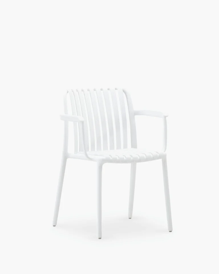 Stackable polypropylene white garden chair