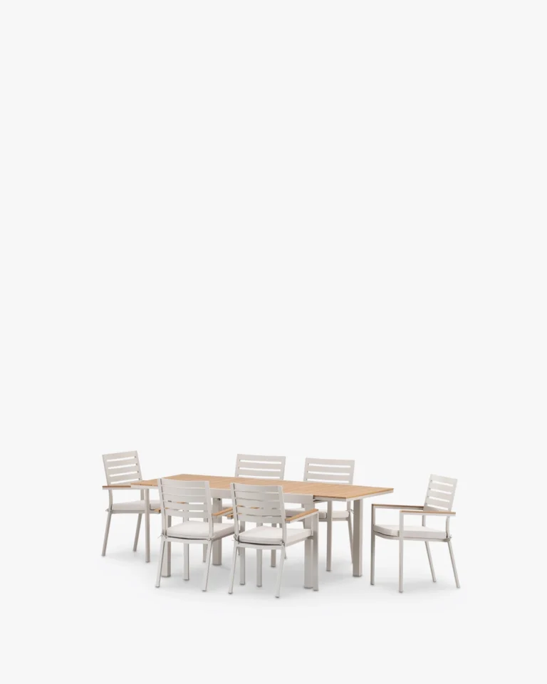 Garden dining set imitation wood 6 seats beige