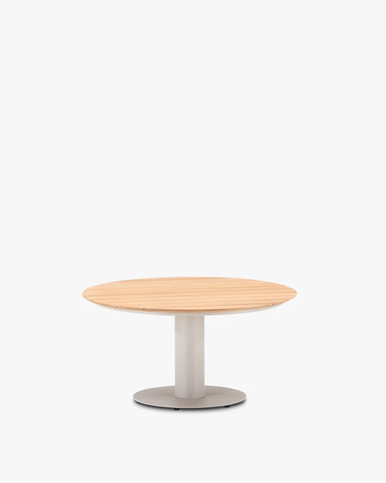 Round garden dining table aluminum and teak beige