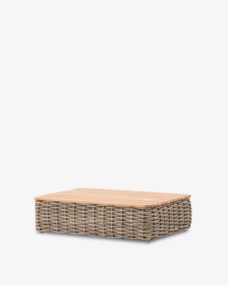 Mesa de jardim baixa rattan sintético e teca