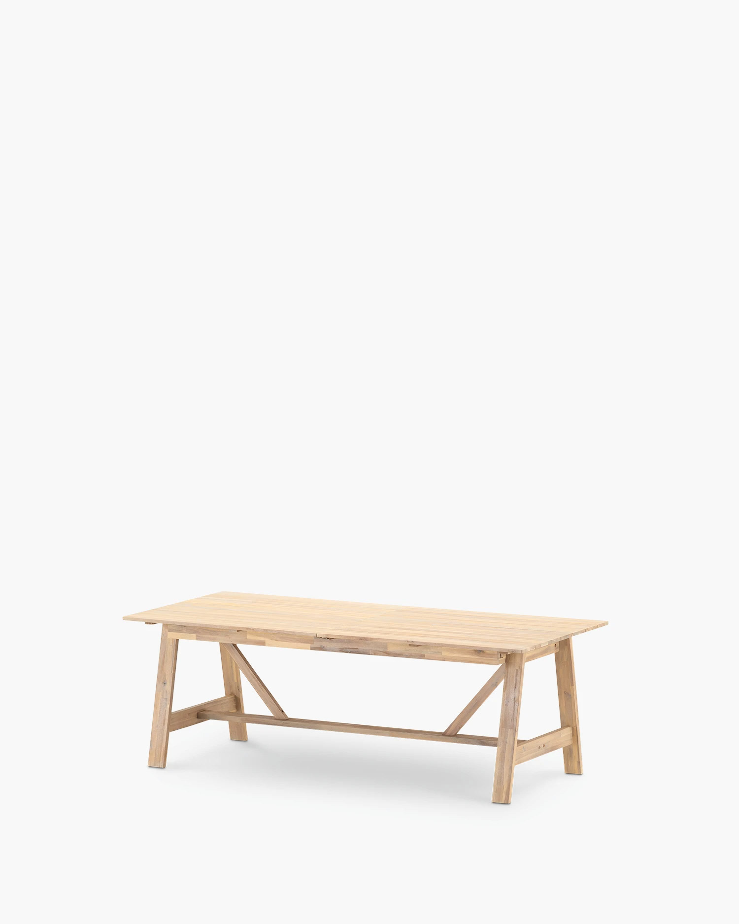 Mesa de jardín extensible Lamas, estructura de madera de acacia FSC, con sistema de apertura y cierre con bloqueo. Medidas 140x86 cm (cerrada) y 200x86 cm (extendida). Defora Home.