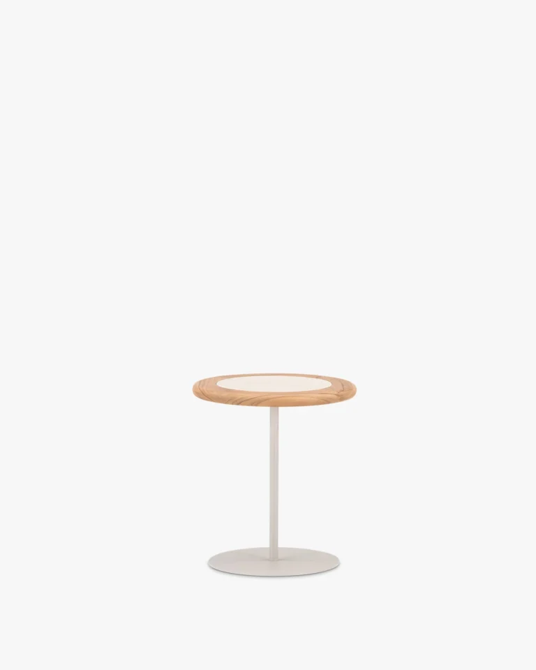 Aluminum, ceramic and teak beige garden side table