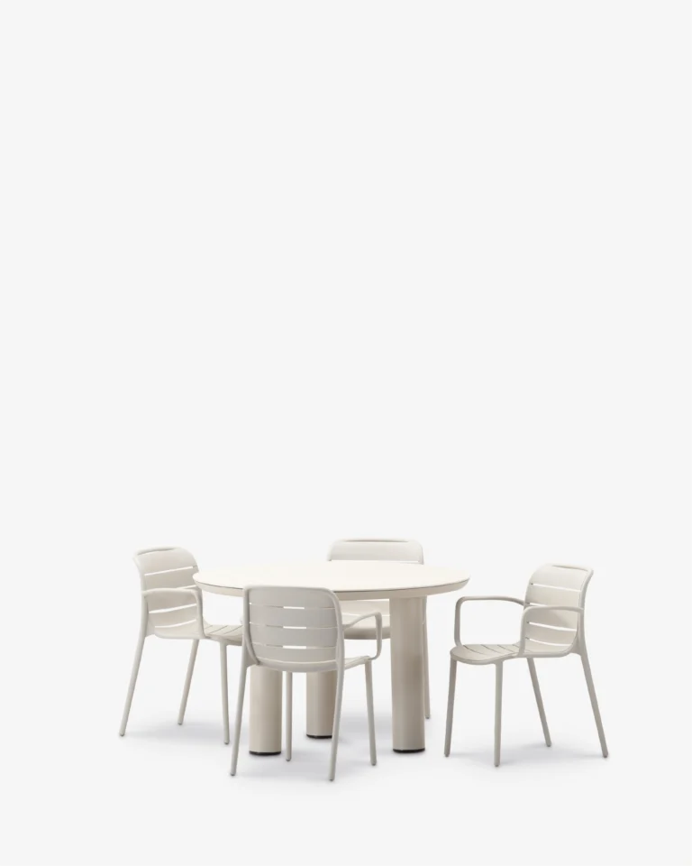 Round 4-seater dining set beige