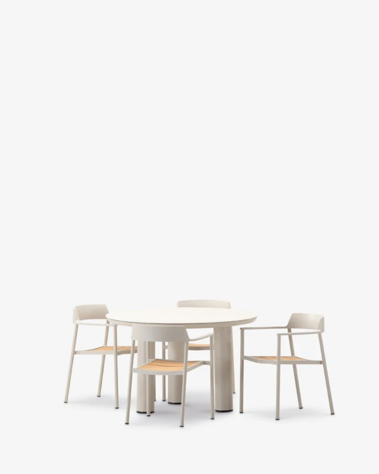Round 4-seater dining set beige aluminum, ceramic and teak