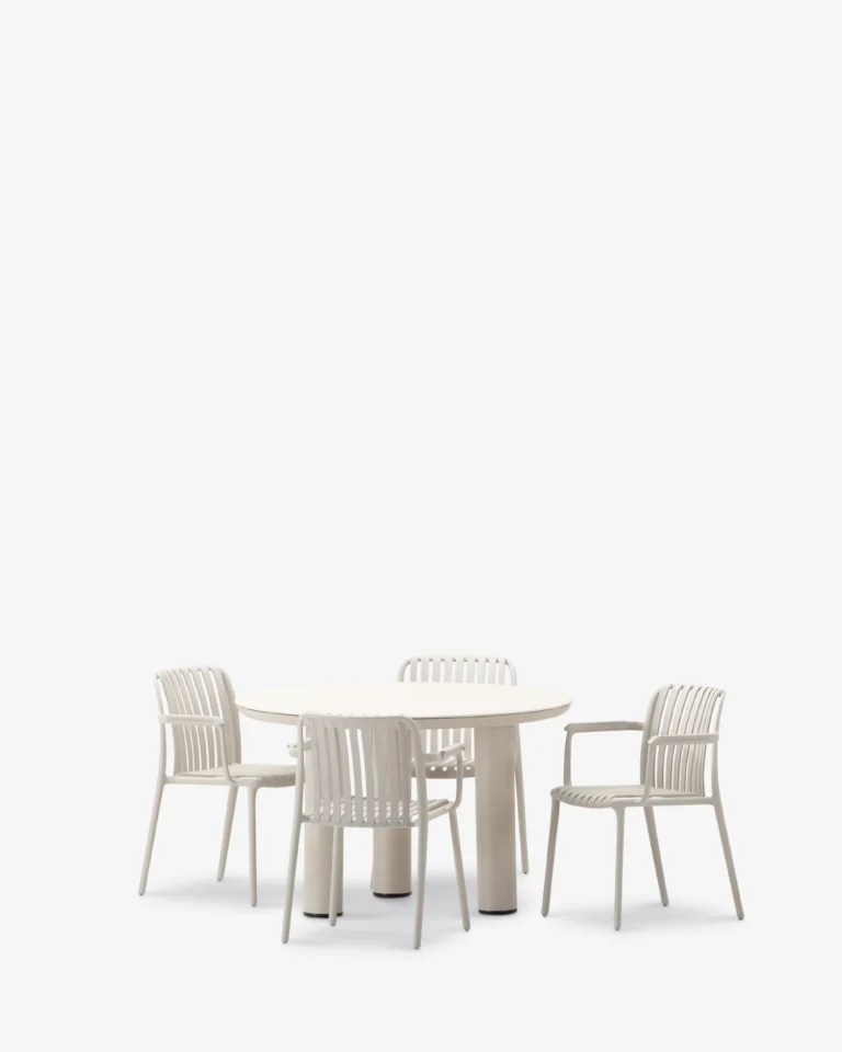 Round 4-seater dining set beige