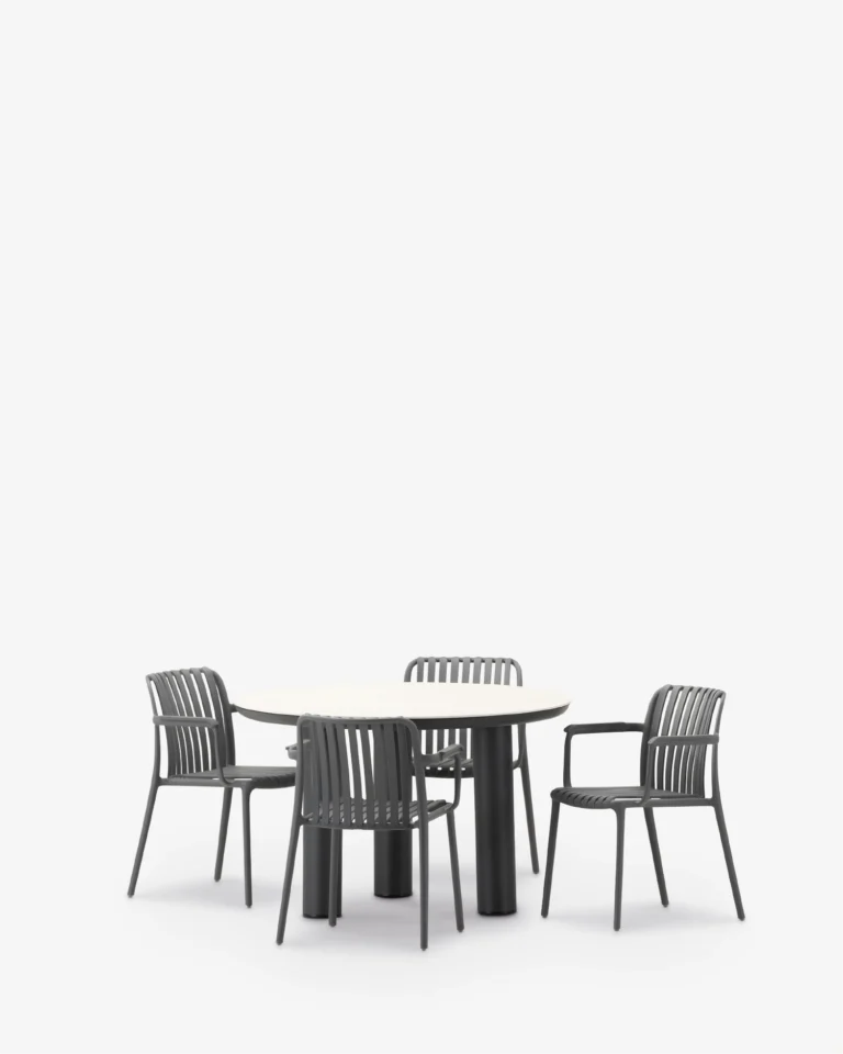 Round 4-seater dining set anthracite