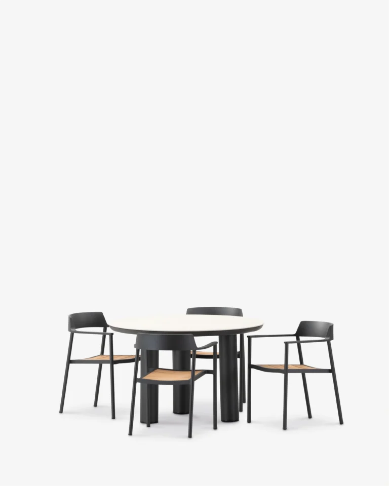 Round 4-seater dining set anthracite aluminum, ceramic and teak
