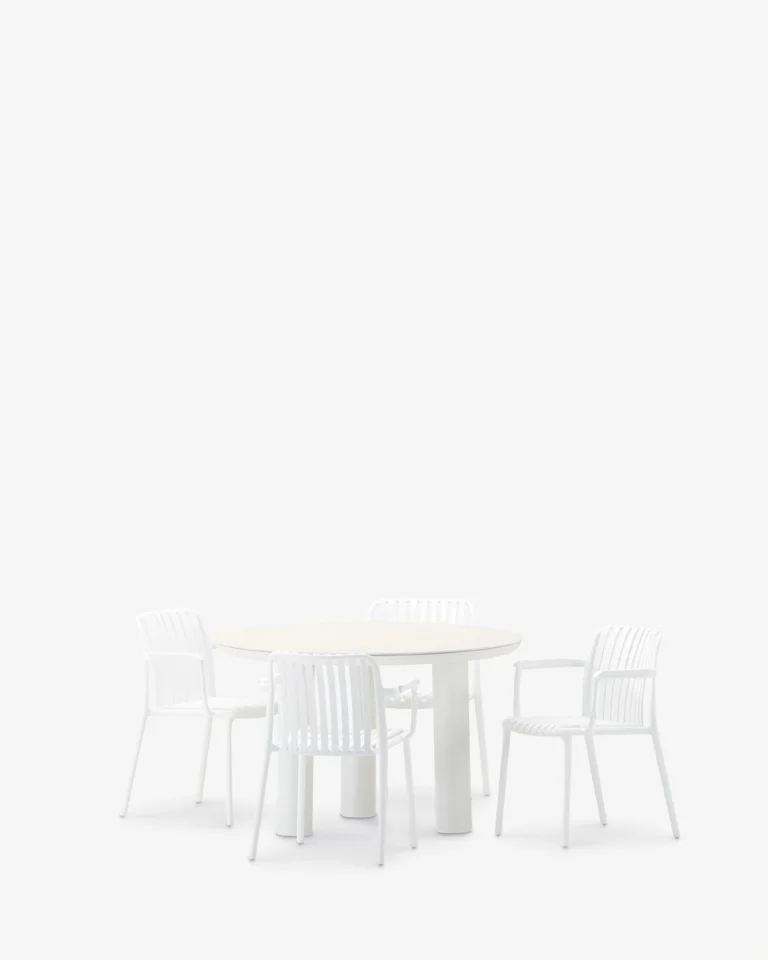 Round 4-seater dining set white
