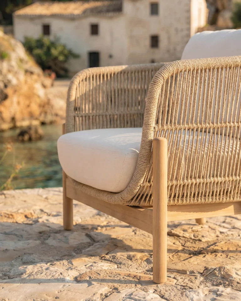 Sillón de exterior 1 plaza madera y cuerda beige