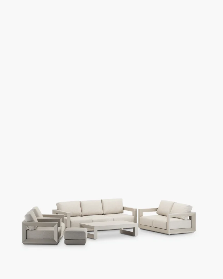 Conjunto de jardín aluminio beige 7 plazas con reposapiés
