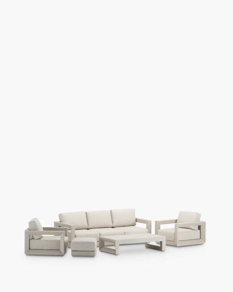 Conjunto de jardín aluminio beige 5 plazas con reposapiés
