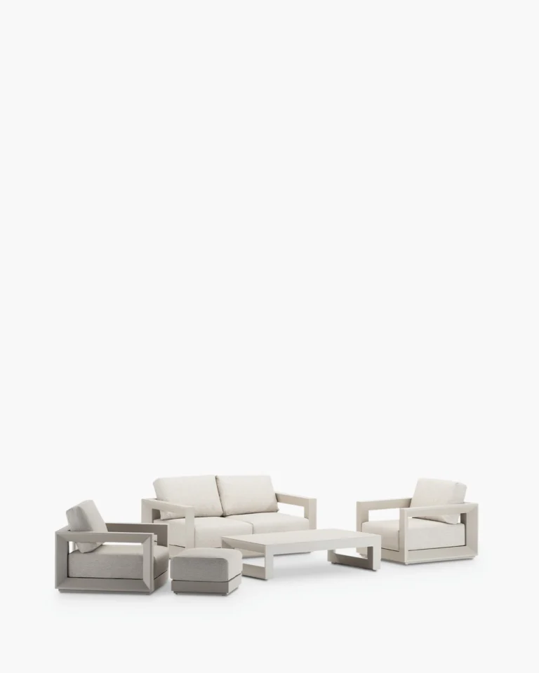 Conjunto de jardín aluminio beige 4 plazas con reposapiés