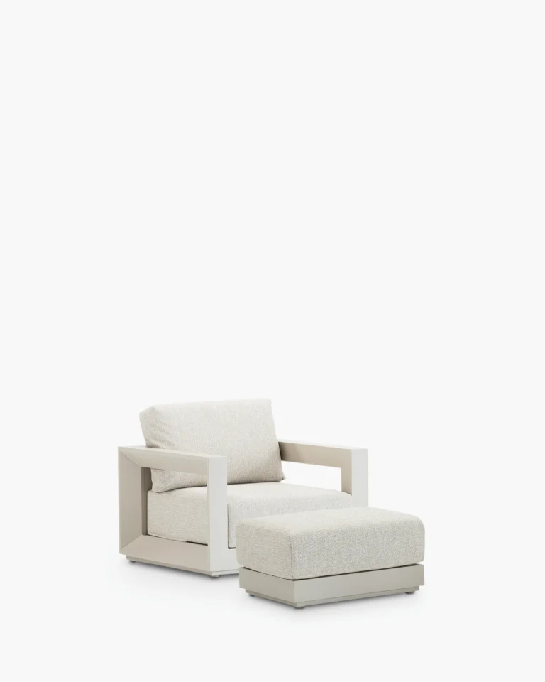 Sillón con reposapiés aluminio beige