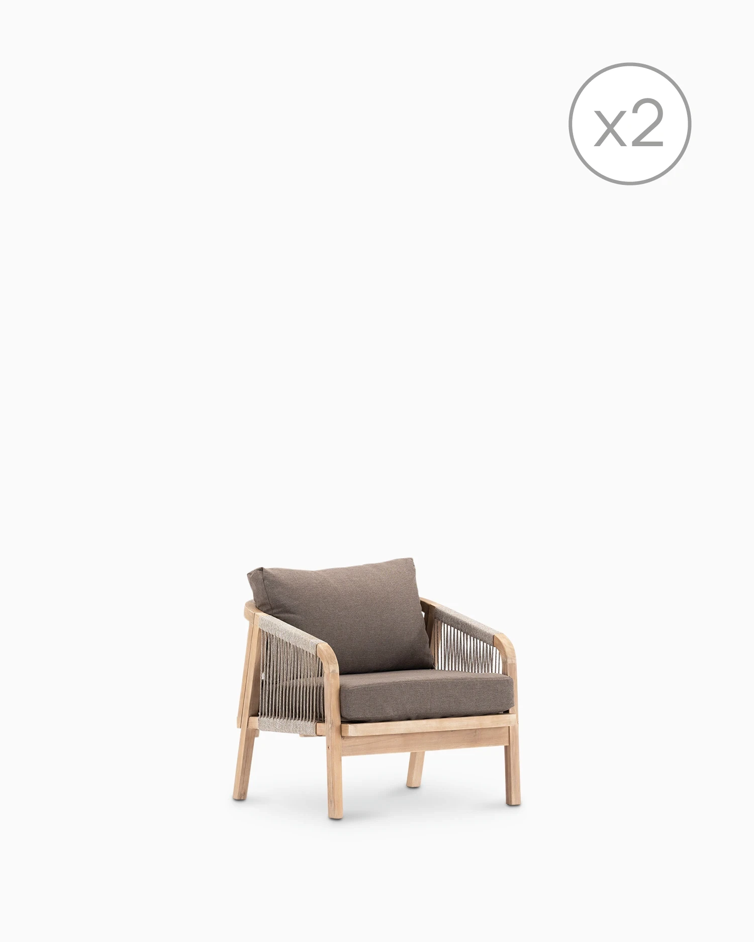 Pack 2 sillones de jardín madera y cuerda marrón