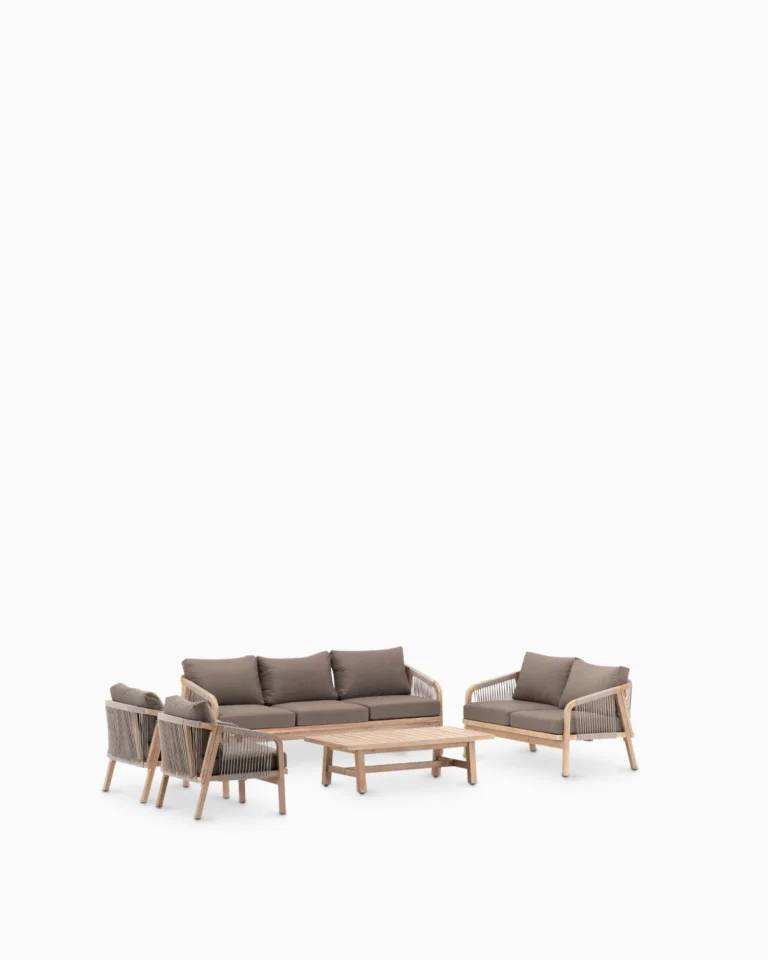 Conjunto de terraza madera y cuerda 7 plazas marrón