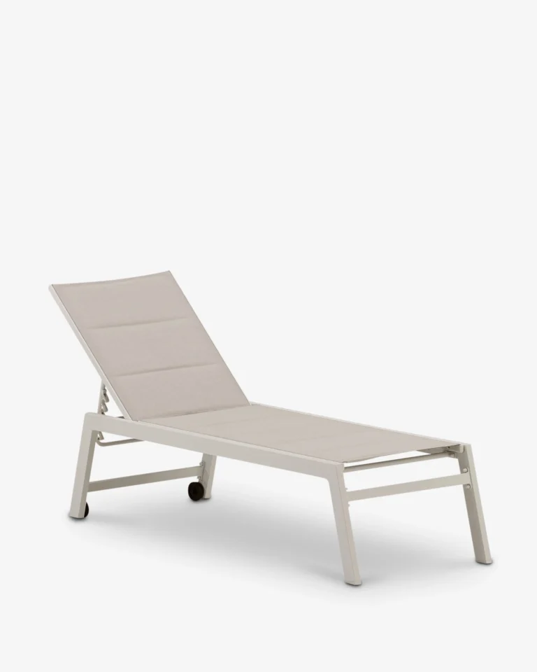 Tumbona alta aluminio y textileno beige con ruedas