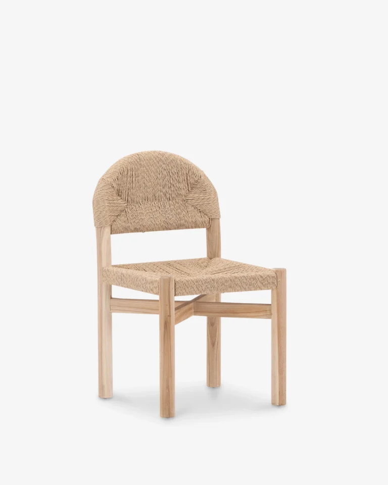 Silla de teca y ratán beige